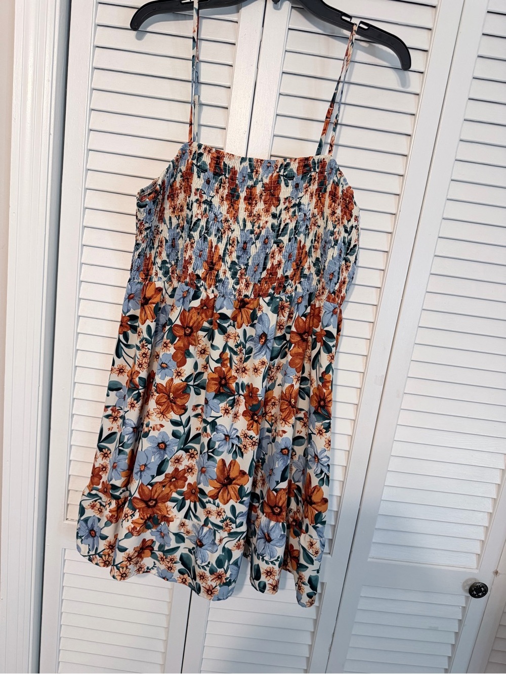 SHEIN Cream Mini Dress with Rust Orange and Light Blue Floral Print